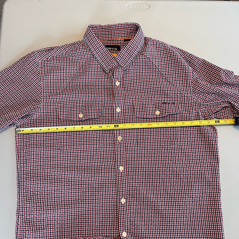 Orvis Clearwater Seersucker Shirt Short Sleeve Button Up Men’s Size Large Casual - Picture 8 of 12